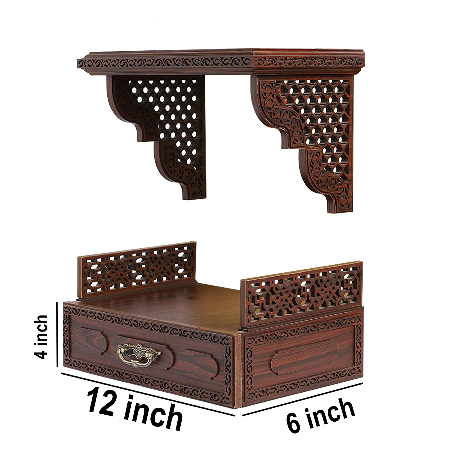 The Temple hub Wooden Temple | Brown Jharoka Mandir With LED Light Puja Mandir For Home & Office Decor - Image 4