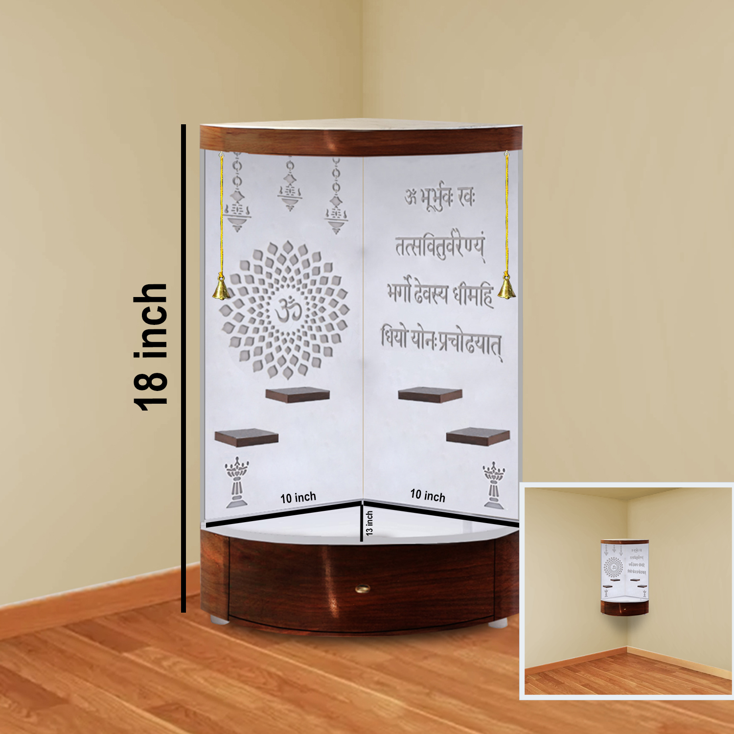 The Temple hub Wooden Temple | White Corner Mandir With LED Light Puja Mandir For Home & Office Decor - Image 4