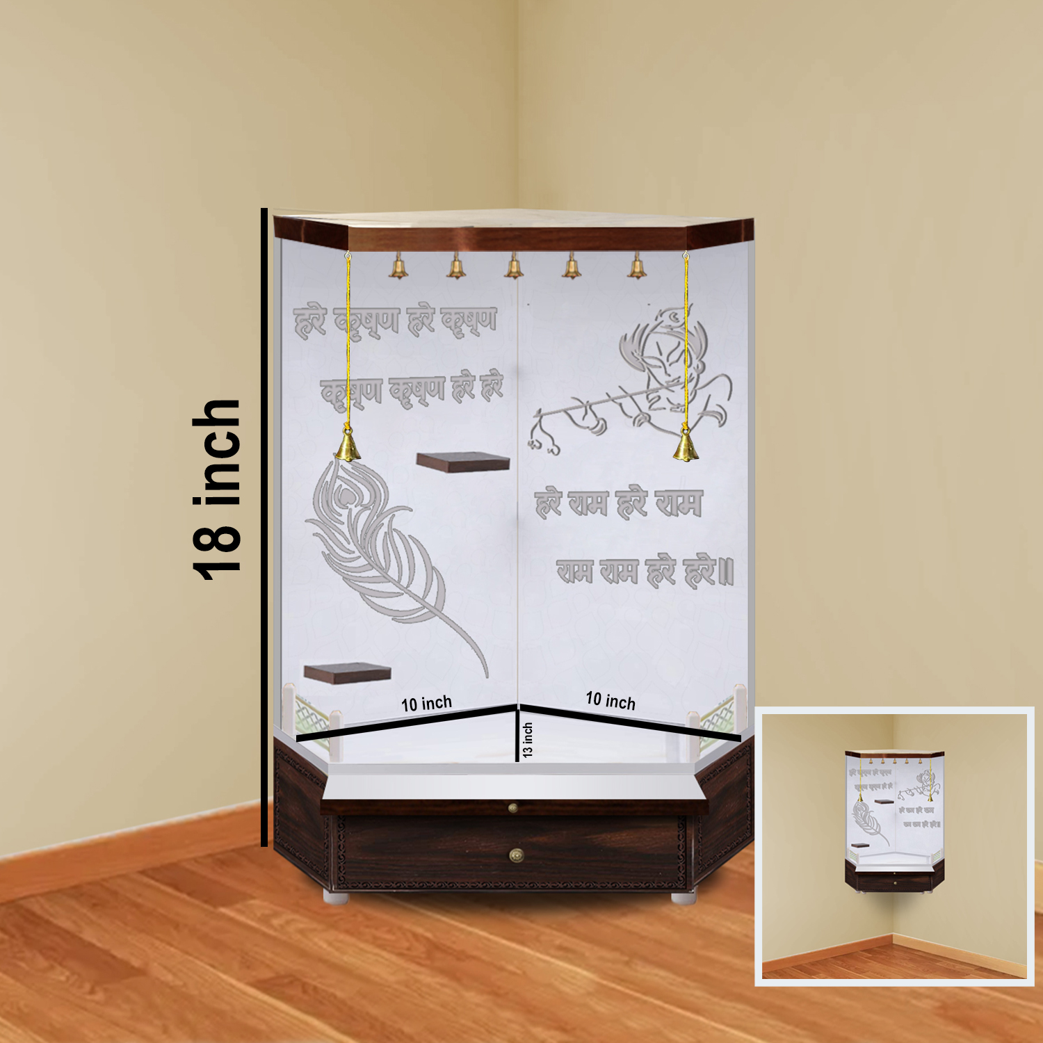 The Temple hub Wooden Temple | White Corner Mandir With LED Light Puja Mandir For Home & Office Decor - Image 4