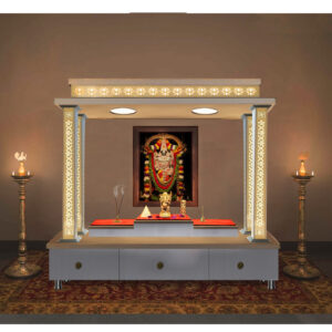 The Temple hub Wooden Temple | White Piller Mandir With LED Light Puja Mandir For Home & Office Decor