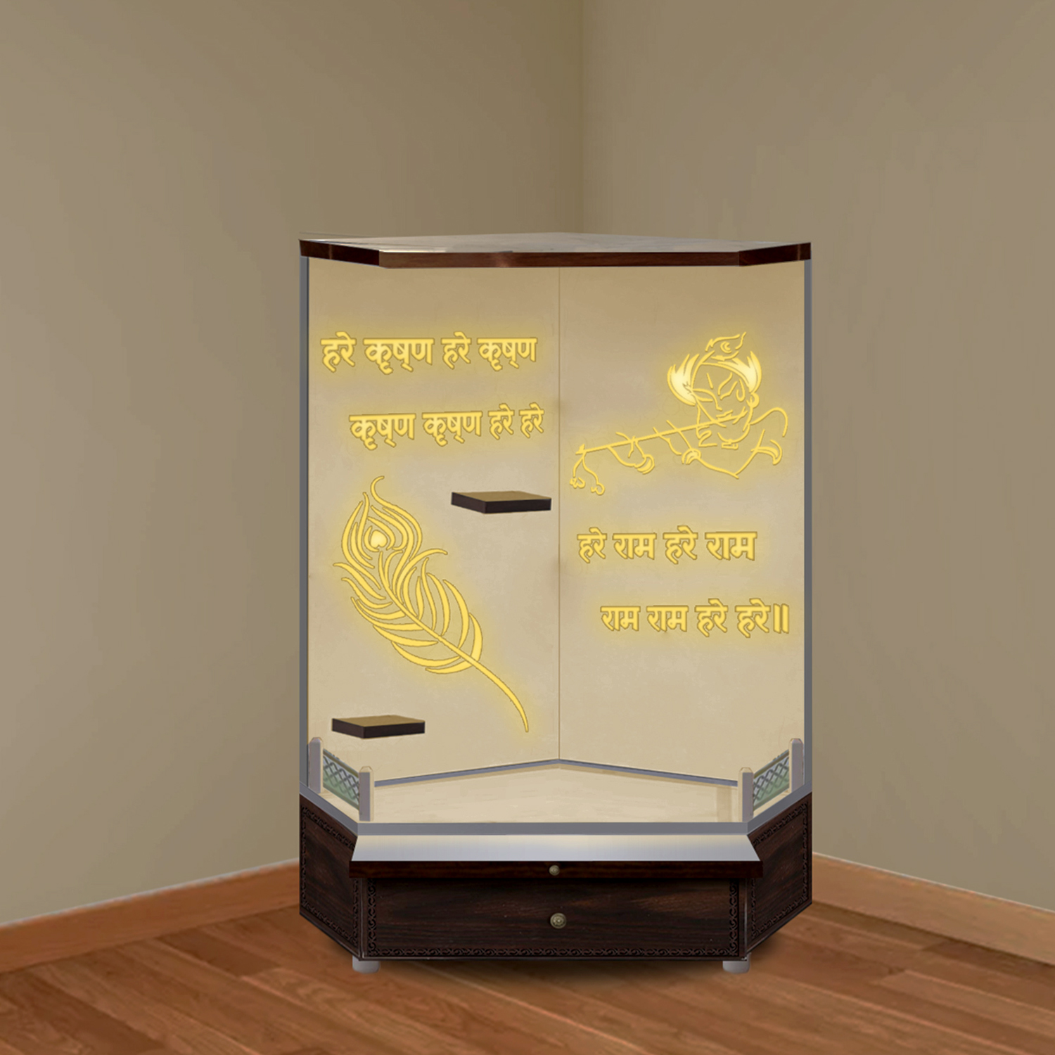 The Temple hub Wooden Temple | White Corner Mandir With LED Light Puja Mandir For Home & Office Decor - Image 2