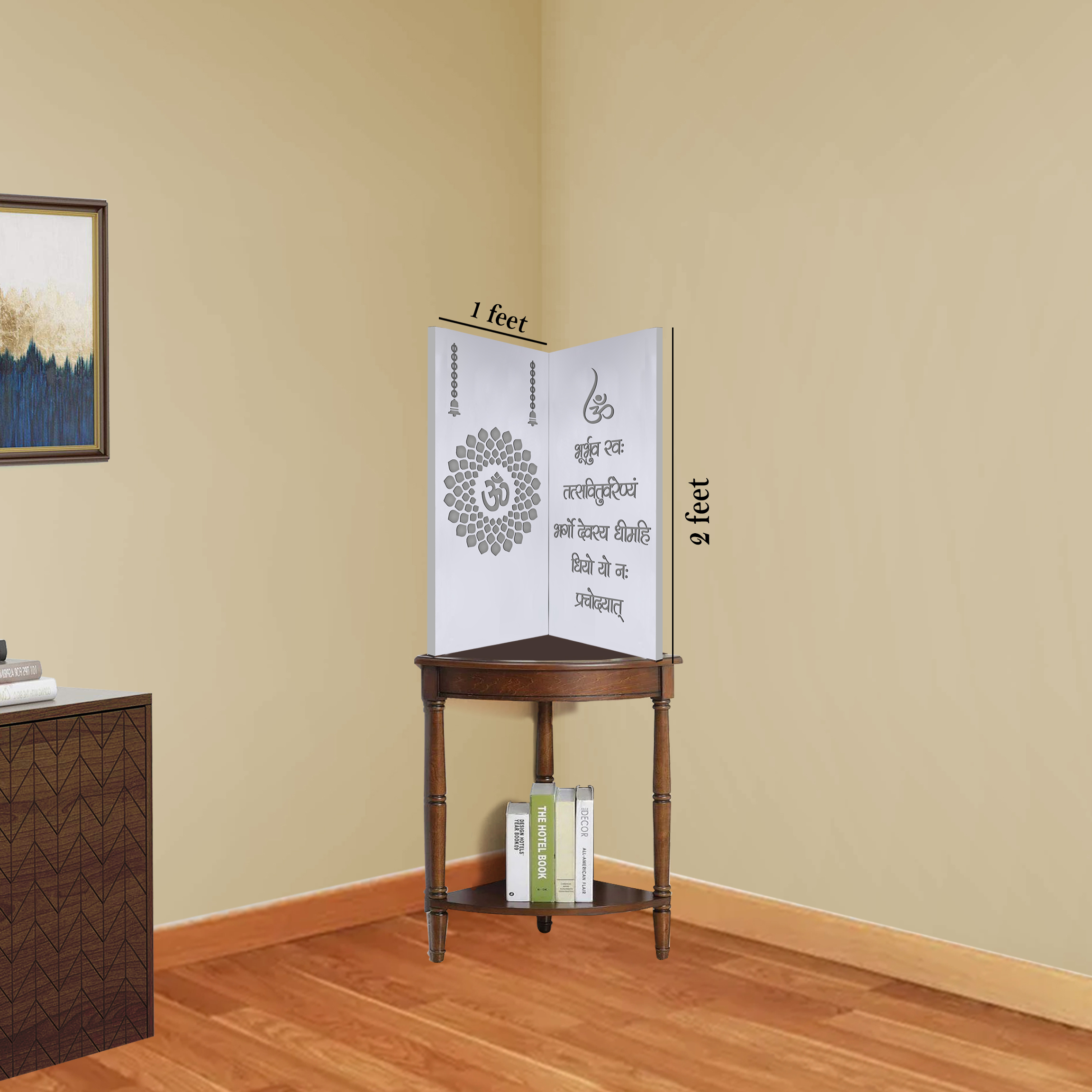 The Temple hub Wooden Temple | White Corner Frame Mandir With LED Light Puja Mandir For Home & Office Decor - Image 3