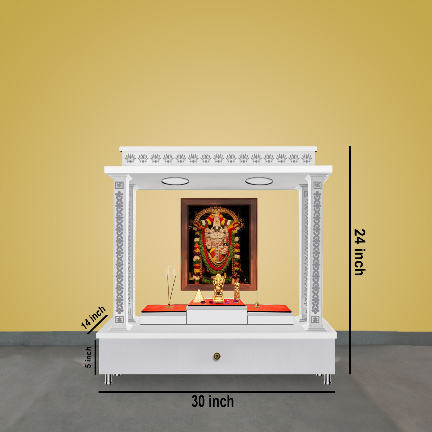 The Temple hub Wooden Temple | White Piller Mandir With LED Light Puja Mandir For Home & Office Decor - Image 3