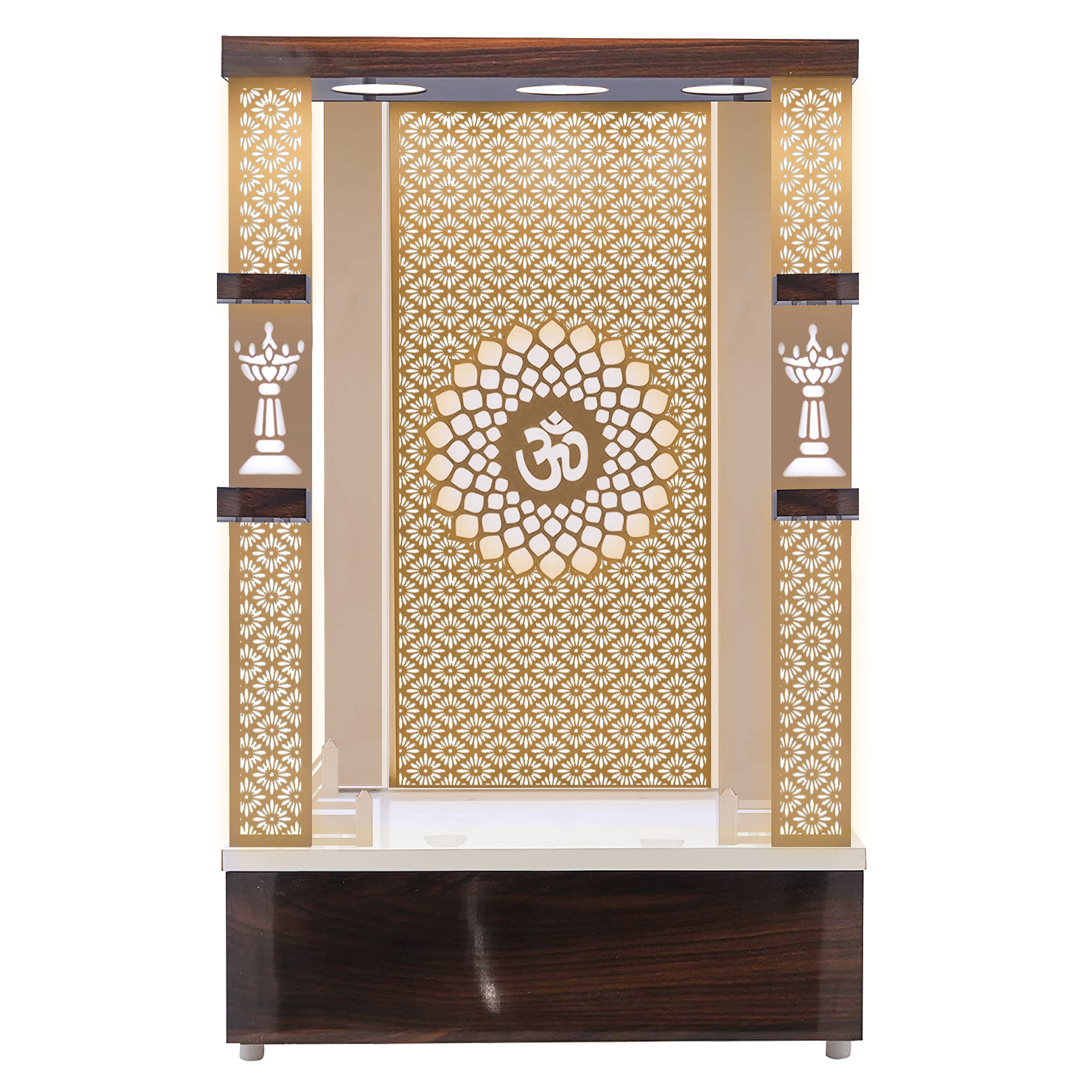 The Temple hub Wooden Temple | White Piller Mandir With LED Light Puja Mandir For Home & Office Decor - Image 2