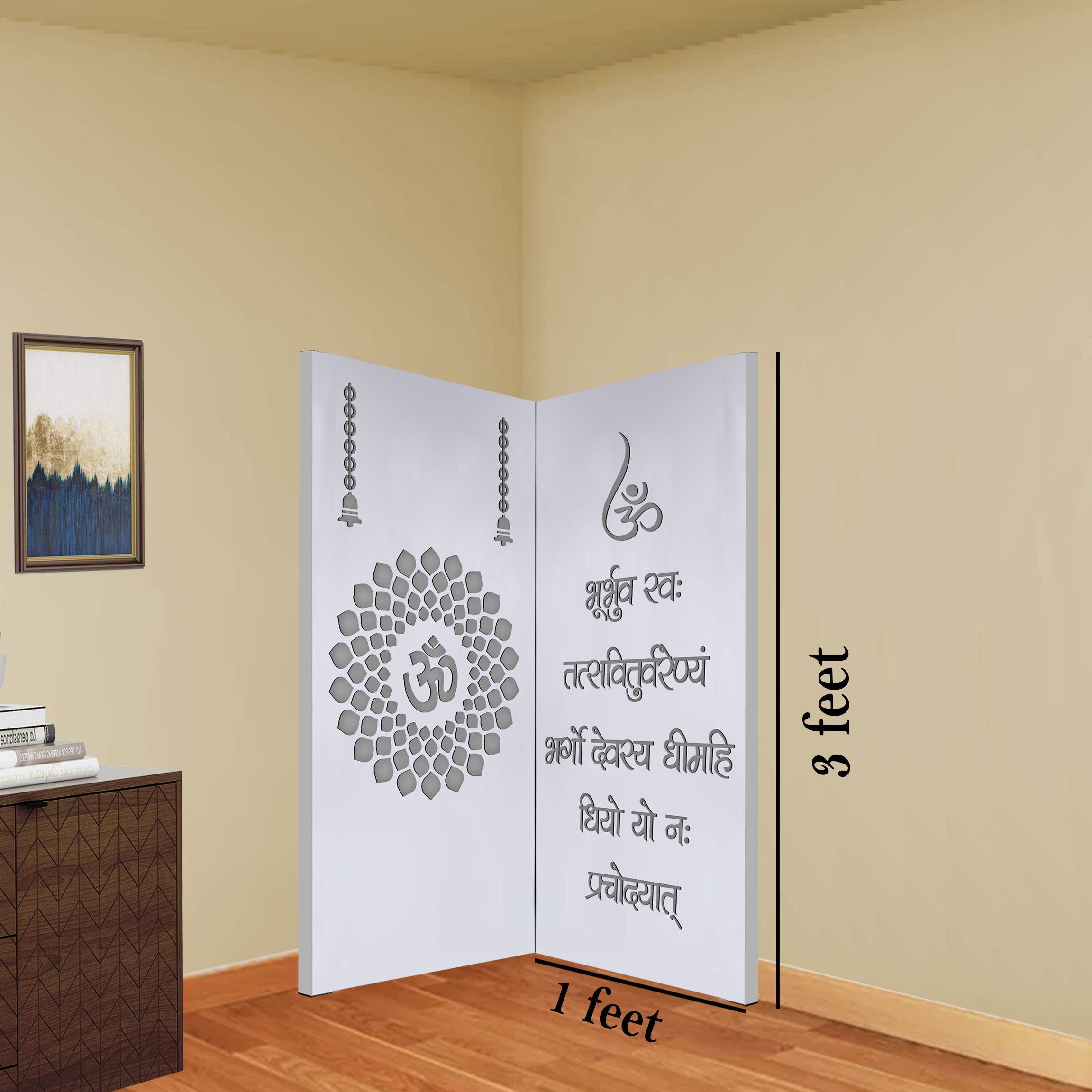 The Temple hub Wooden Temple | White Corner Frame Mandir With LED Light Puja Mandir For Home & Office Decor - Image 4