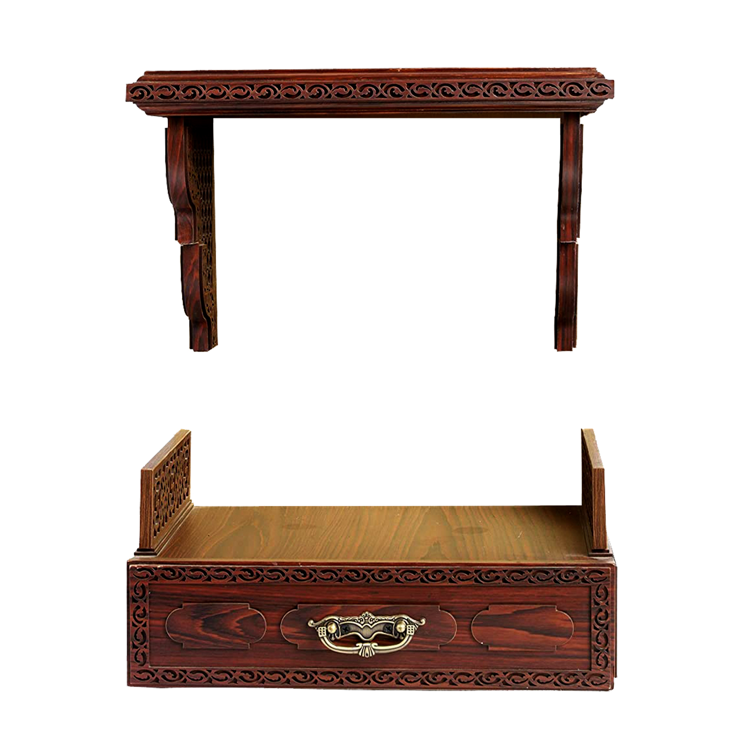 The Temple hub Wooden Temple | Brown Jharoka Mandir With LED Light Puja Mandir For Home & Office Decor - Image 3