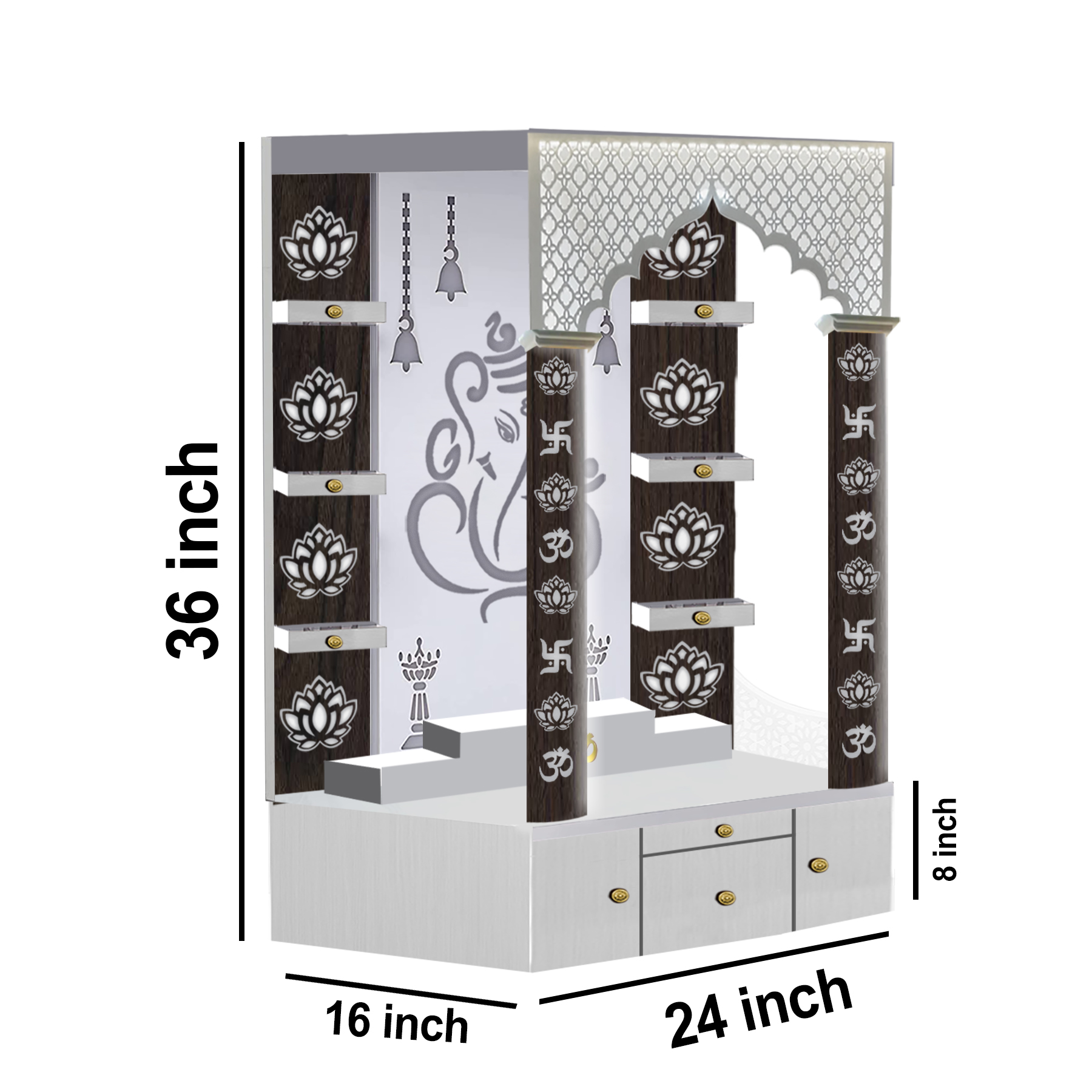 The Temple hub Wooden Temple | Brown Piller Mandir With LED Light Puja Mandir For Home & Office Decor - Image 3