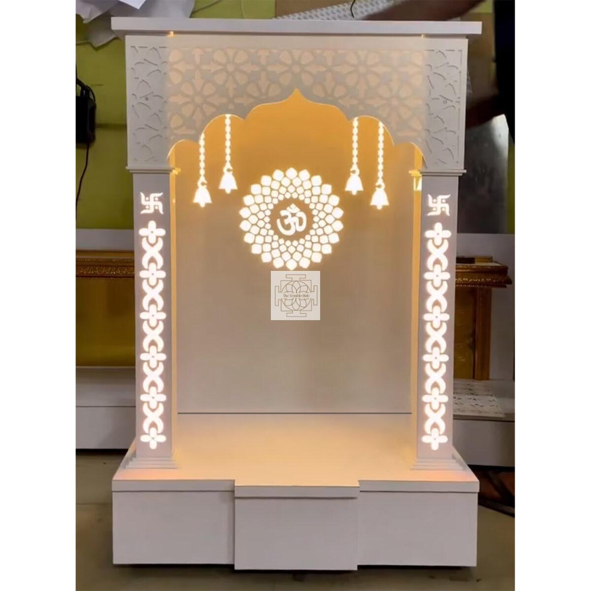 The Temple hub Wooden Temple | White Piller Mandir With LED Light Puja Mandir For Home & Office Decor - Image 3