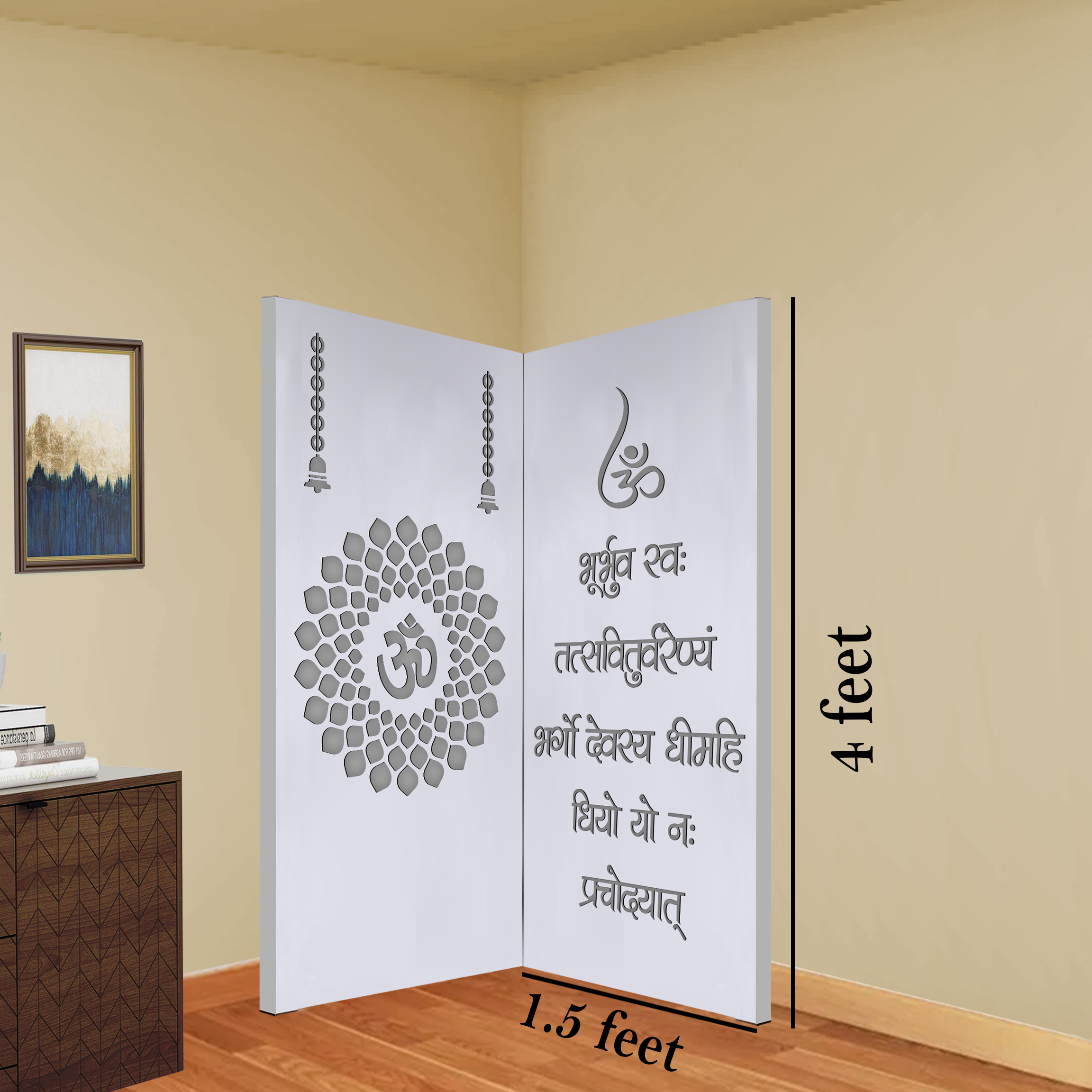 The Temple hub Wooden Temple | White Corner Frame Mandir With LED Light Puja Mandir For Home & Office Decor - Image 5