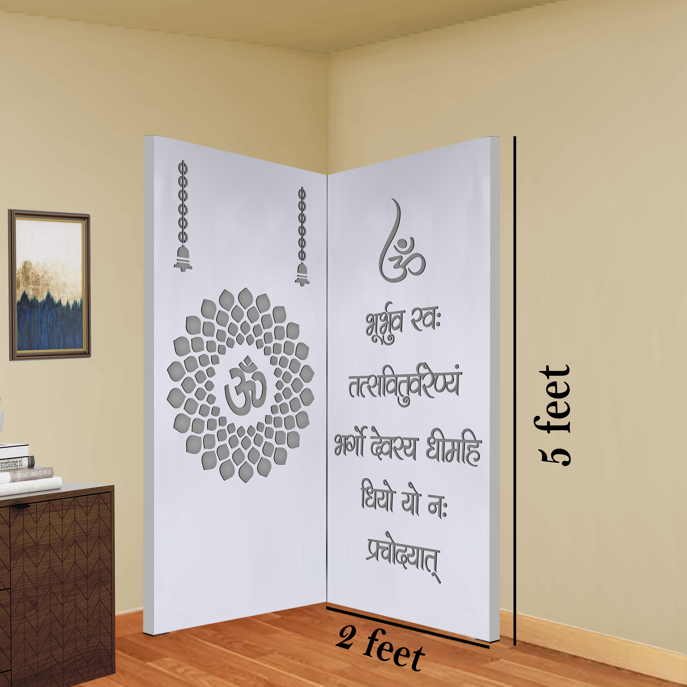 The Temple hub Wooden Temple | White Corner Frame Mandir With LED Light Puja Mandir For Home & Office Decor - Image 6