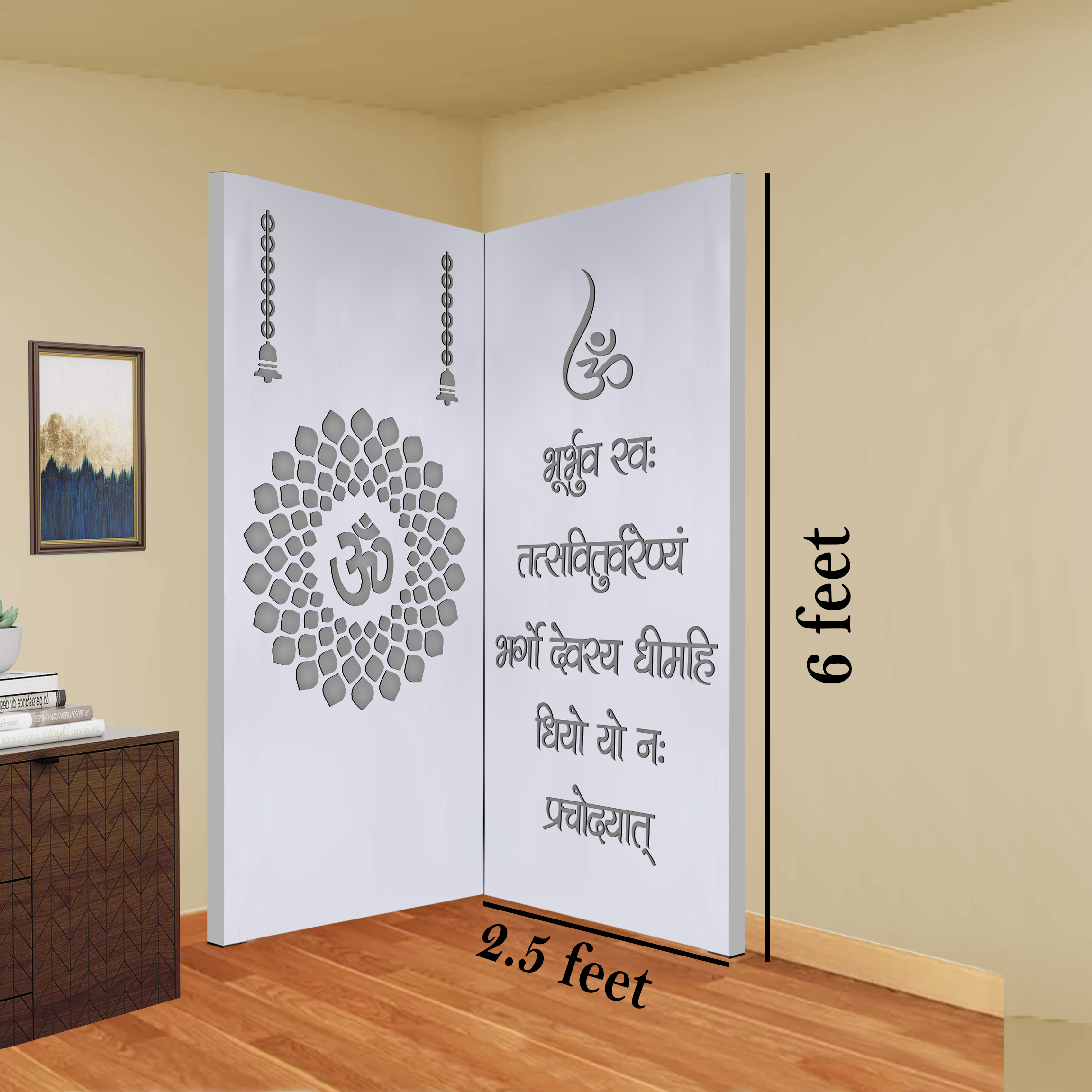 The Temple hub Wooden Temple | White Corner Frame Mandir With LED Light Puja Mandir For Home & Office Decor - Image 7