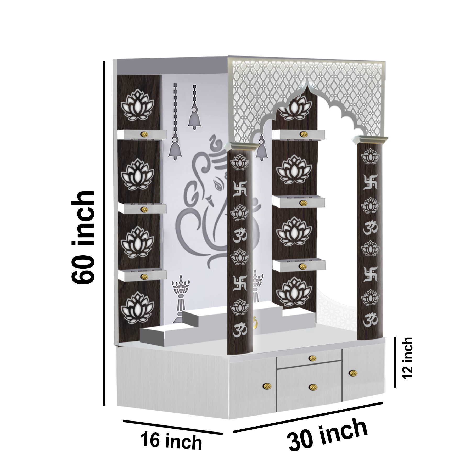 The Temple hub Wooden Temple | Brown Piller Mandir With LED Light Puja Mandir For Home & Office Decor - Image 5