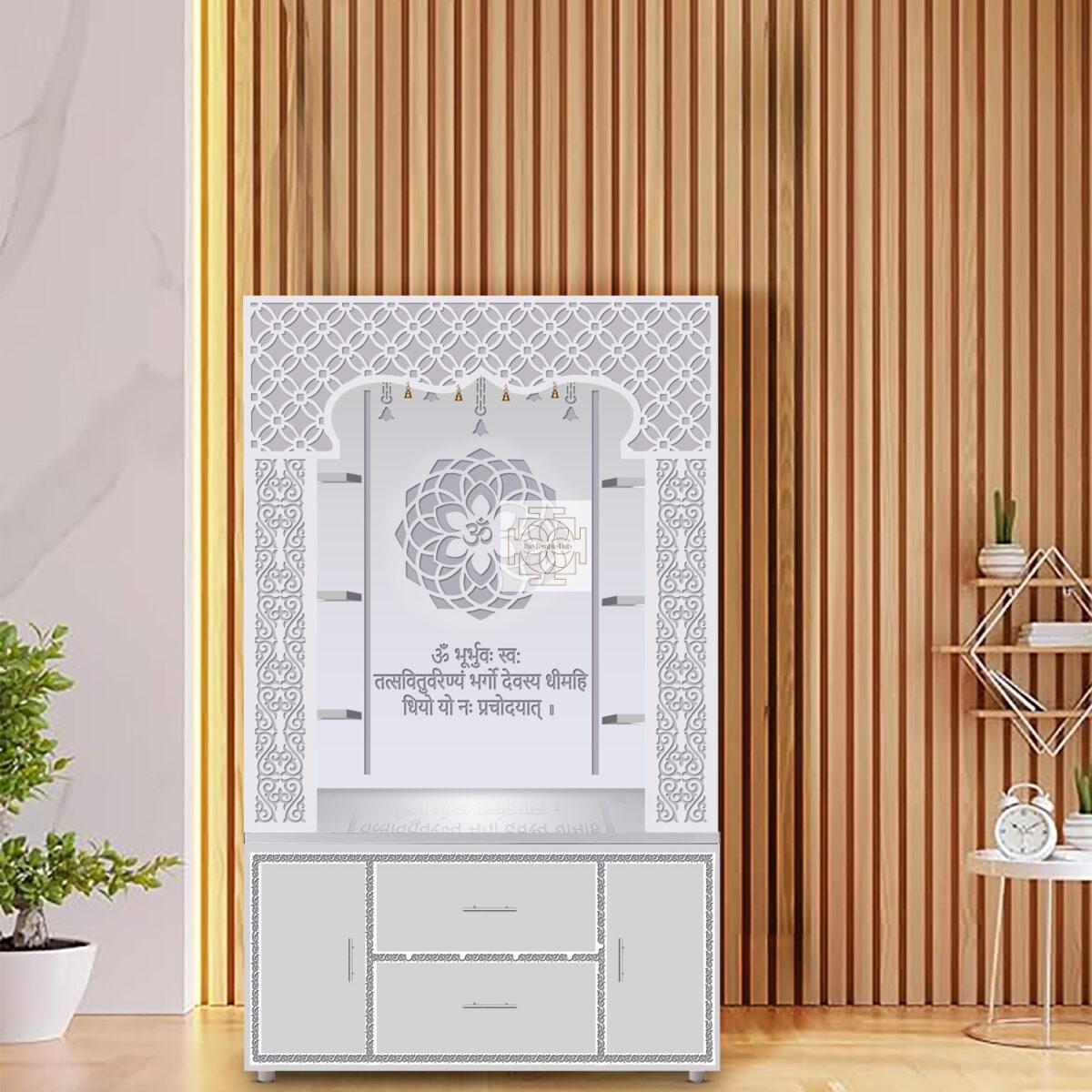 The Temple hub Wooden Temple | White Piller Mandir With LED Light Puja Mandir For Home & Office Decor - Image 5