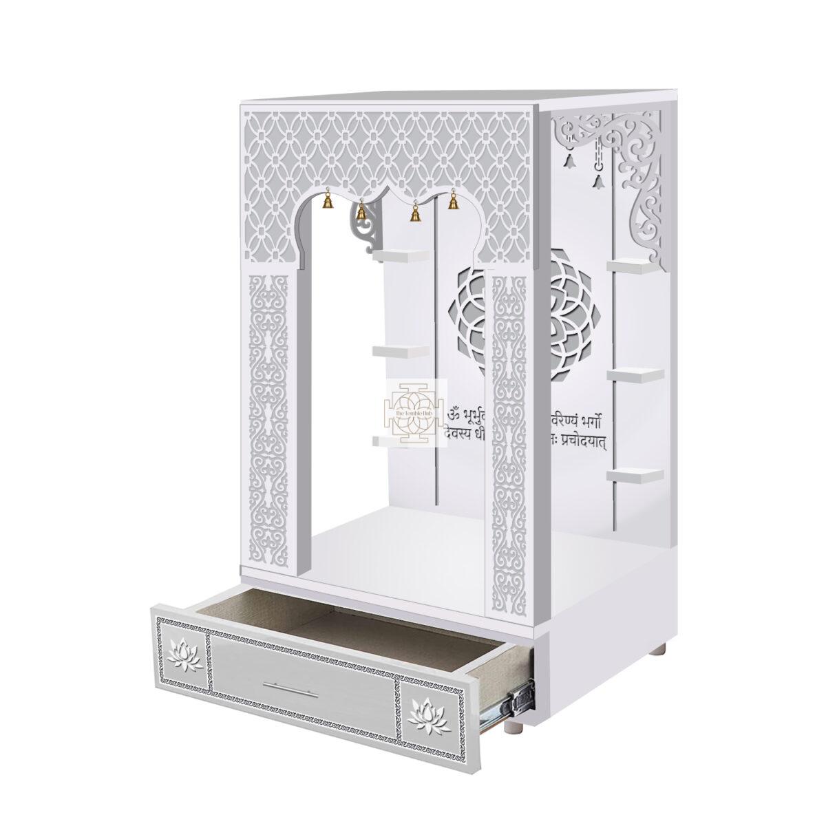 The Temple hub Wooden Temple | White Piller Mandir With LED Light Puja Mandir For Home & Office Decor - Image 2