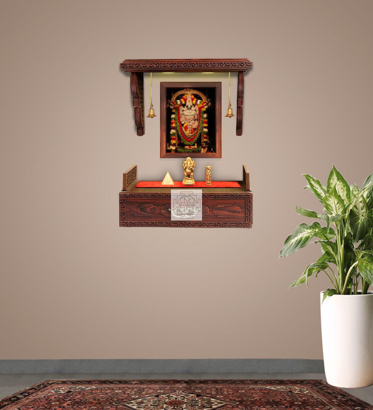 The Temple hub Wooden Temple | Brown Jharoka Mandir With LED Light Puja Mandir For Home & Office Decor