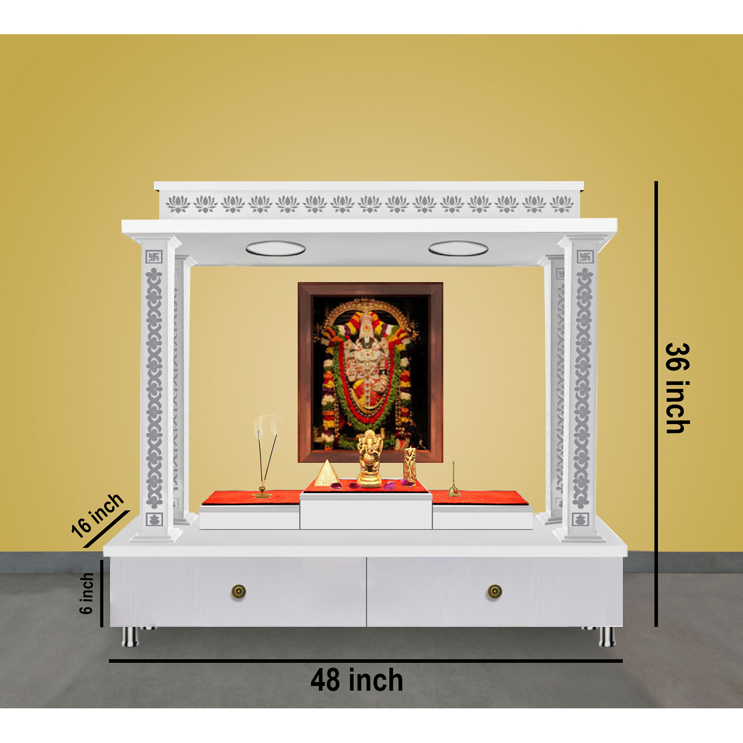 The Temple hub Wooden Temple | White Piller Mandir With LED Light Puja Mandir For Home & Office Decor - Image 4