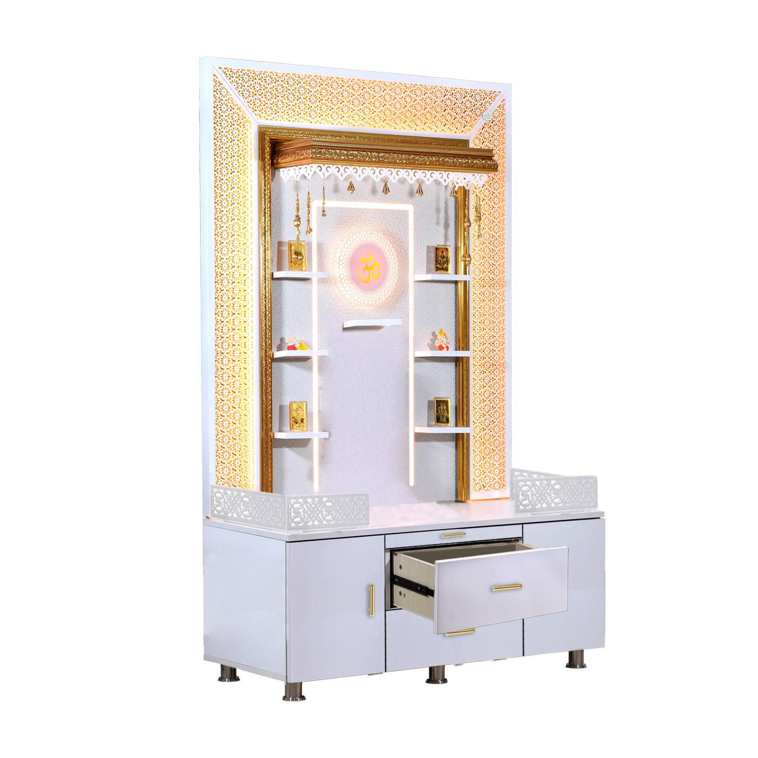 The Temple hub Wooden Temple | White Mandir With LED Light Puja Mandir For Home & Office Decor - Image 3