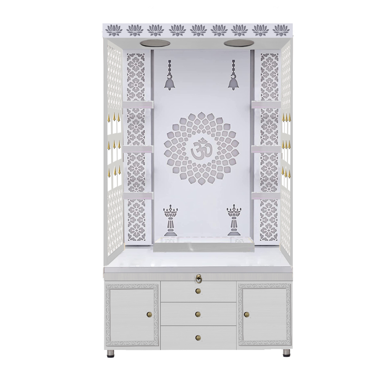 The Temple hub Wooden Temple | White Mandir With LED Light Puja Mandir For Home & Office Decor - Image 2