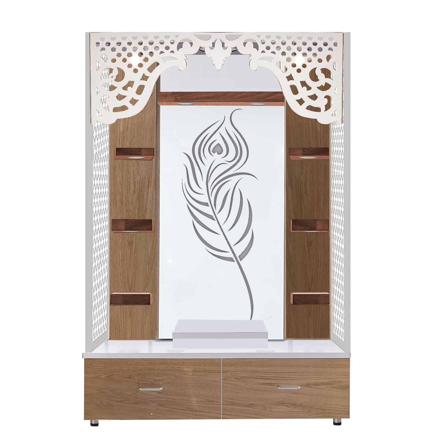 The Temple hub Wooden Temple | Beige Mandir With LED Light Puja Mandir For Home & Office Decor