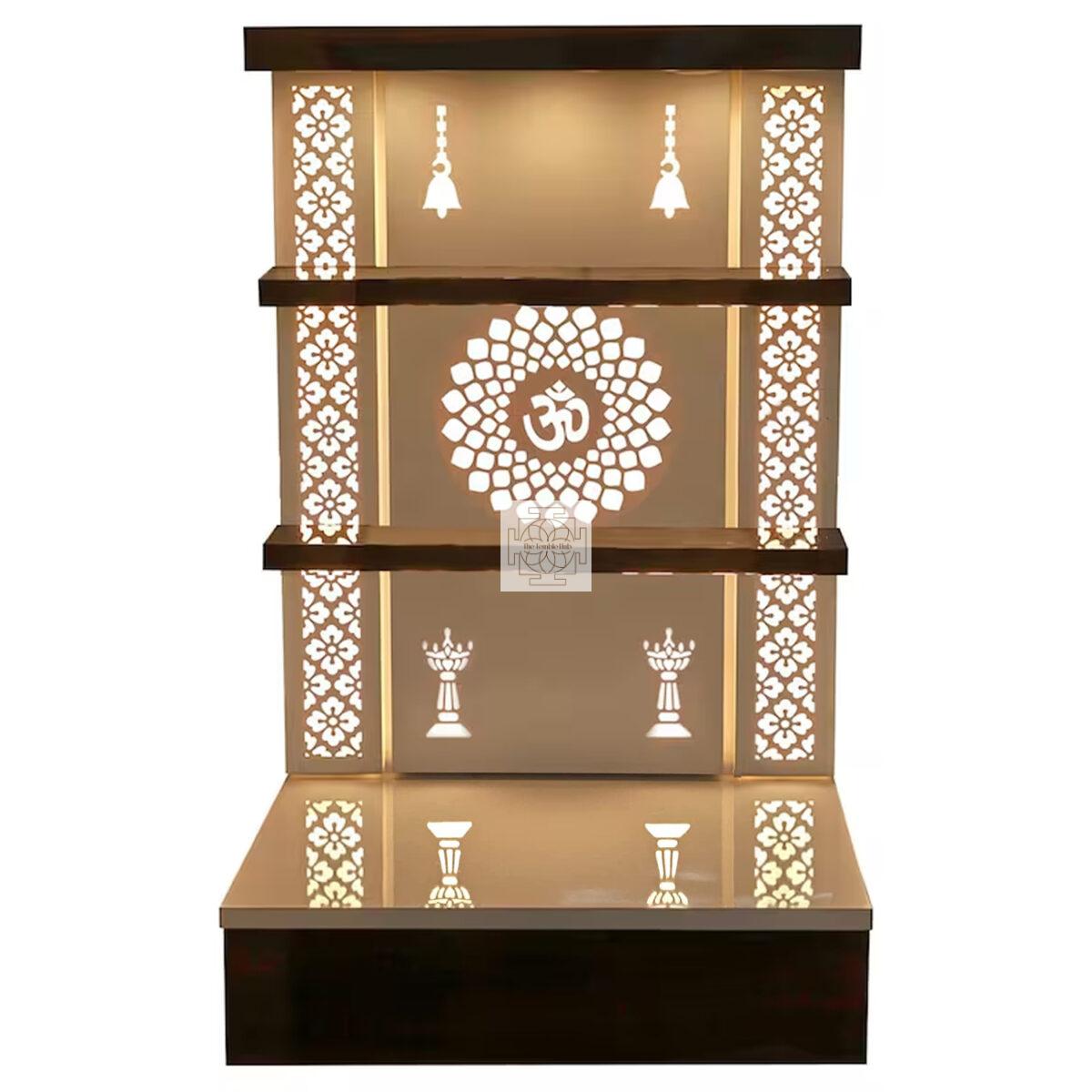 The Temple hub Wooden Temple | White Mandir With LED Light Puja Mandir For Home & Office Decor