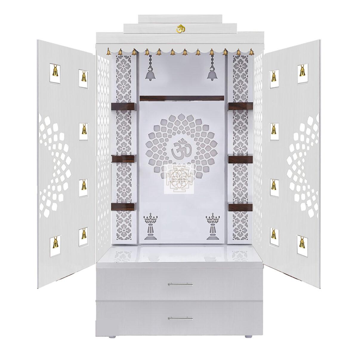 The Temple hub Wooden Temple | White Door Mandir With LED Light Puja Mandir For Home & Office Decor