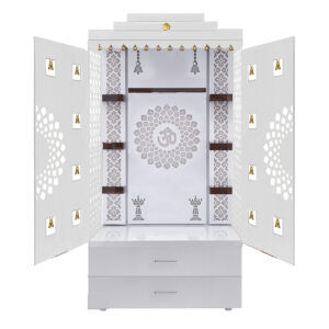The Temple hub Wooden Temple | White Door Mandir With LED Light Puja Mandir For Home & Office Decor
