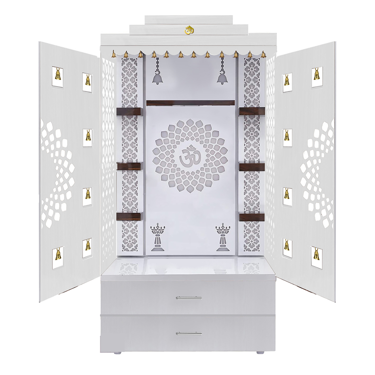 The Temple hub Wooden Temple | White Door Mandir With LED Light Puja Mandir For Home & Office Decor