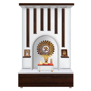 Wooden 3D Om Temple Table Top White Mandir With LED Light Puja Mandir For Home & Office Decor