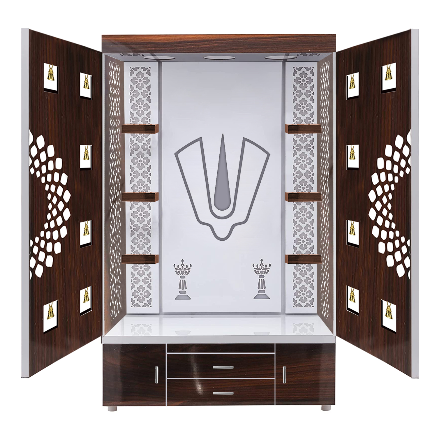 The Temple hub Wooden Temple | Brown Door Mandir With LED Light Puja Mandir For Home & Office Decor