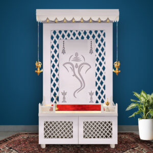 Wooden White Temple | White Mandir With LED Light Puja Mandir For Home & Office Decor
