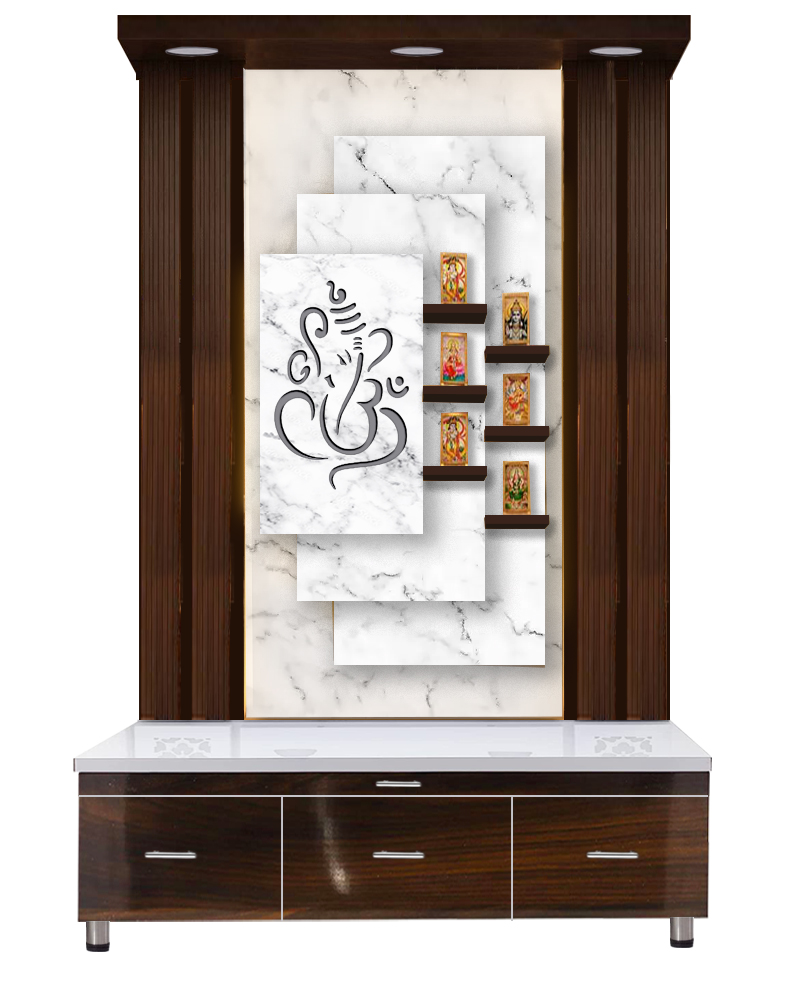 The Temple hub Wooden 3D Frame Temple | White Mandir With LED Light Puja Mandir For Home & Office Decor - Image 2