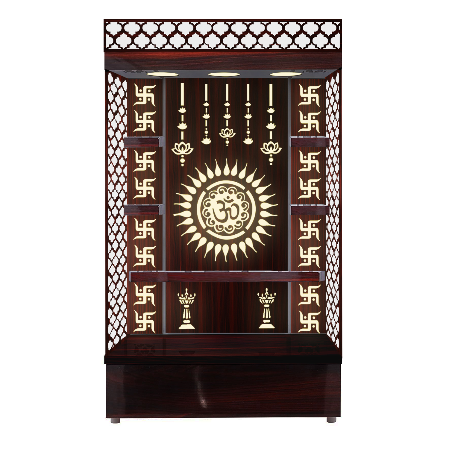 The Temple hub Wooden Temple |Brown Mandir With LED Light Puja Mandir For Home & Office Decor
