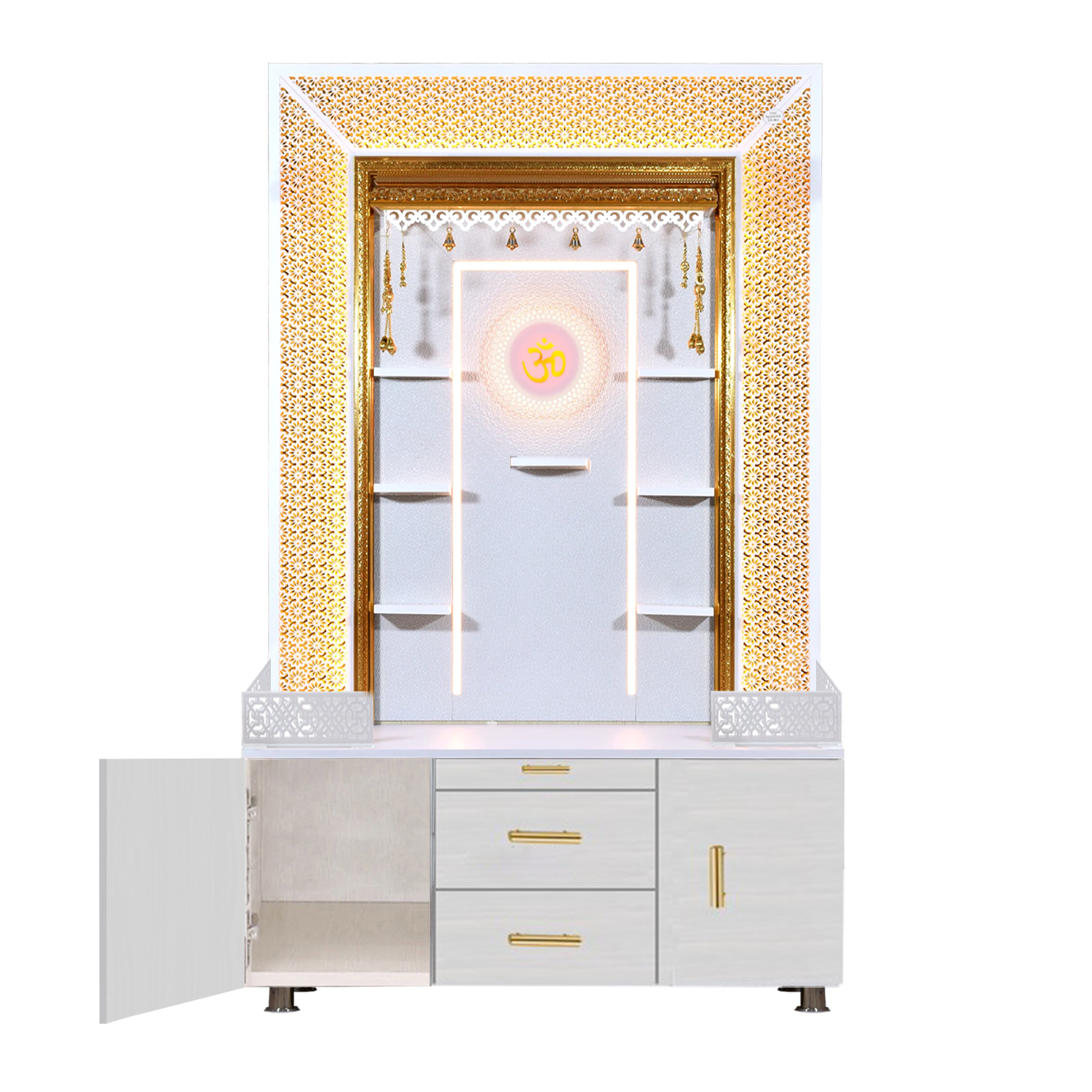 The Temple hub Wooden Temple | White Mandir With LED Light Puja Mandir For Home & Office Decor - Image 2