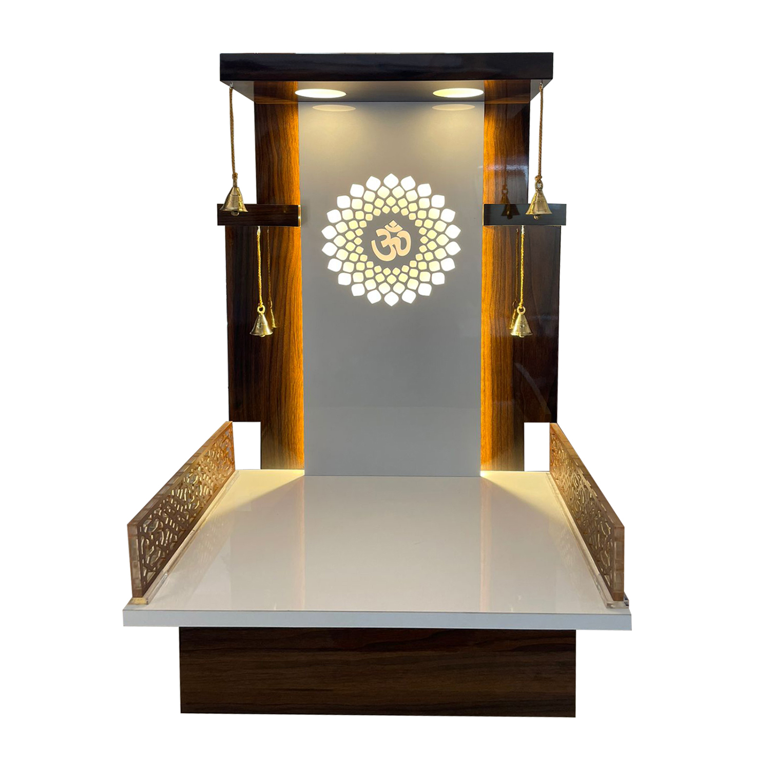 The Temple hub Wooden Temple | Brown Mandir With LED Light Puja Mandir For Home & Office Decor