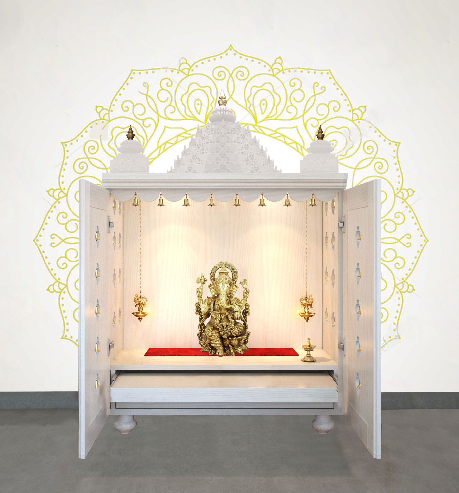 The Temple hub Wooden Temple | White Door Mandir With LED Light Puja Mandir For Home & Office Decor - Image 4