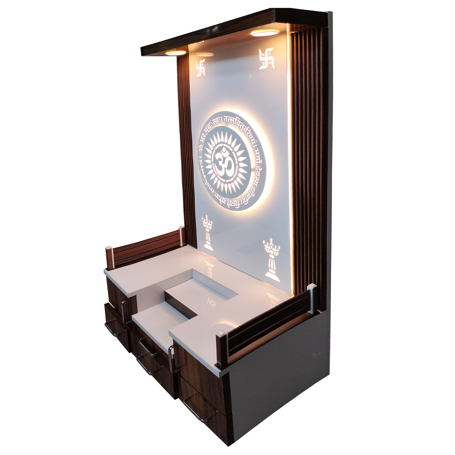 Wooden 3D Frame Temple Table Top White Mandir With LED Light Puja Mandir For Home & Office Decor - Image 7