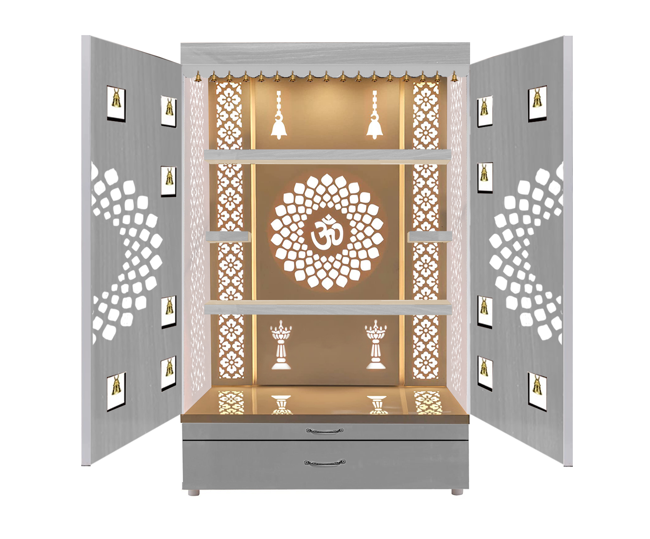 The Temple hub Wooden Temple | White Door Mandir With LED Light Puja Mandir For Home & Office Decor - Image 3