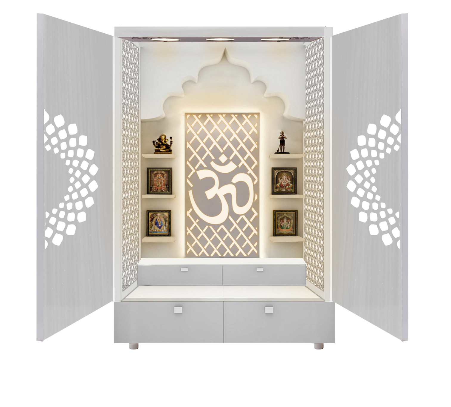 The Temple hub Wooden Temple | White Door Mandir With LED Light Puja Mandir For Home & Office Decor