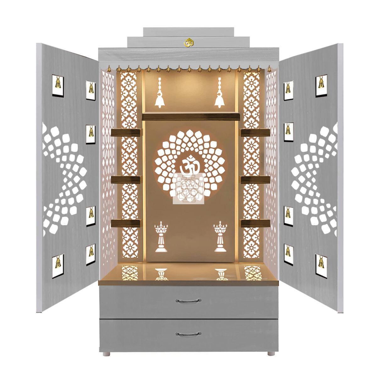 The Temple hub Wooden Temple | White Door Mandir With LED Light Puja Mandir For Home & Office Decor - Image 5