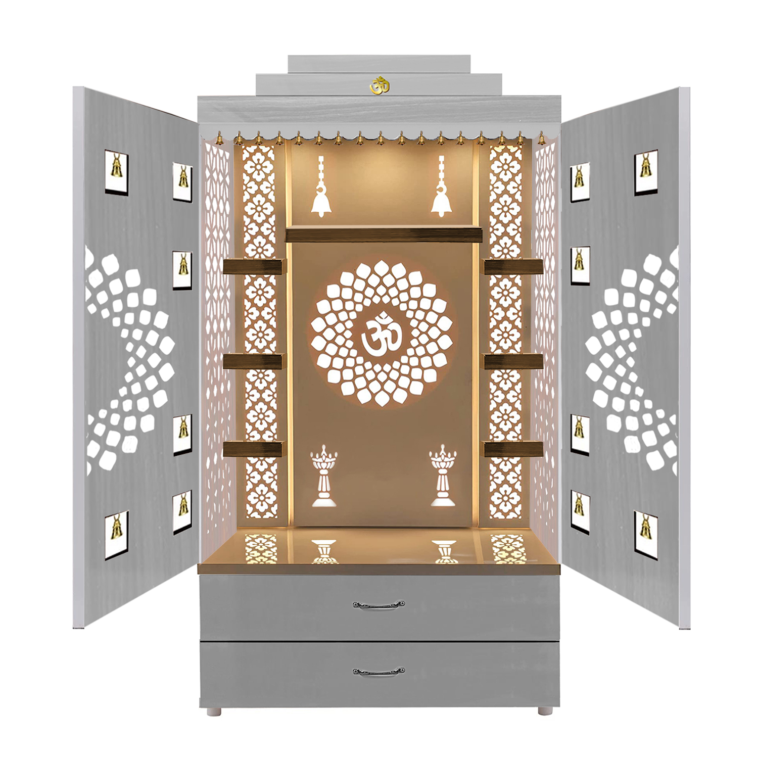 The Temple hub Wooden Temple | White Door Mandir With LED Light Puja Mandir For Home & Office Decor - Image 5