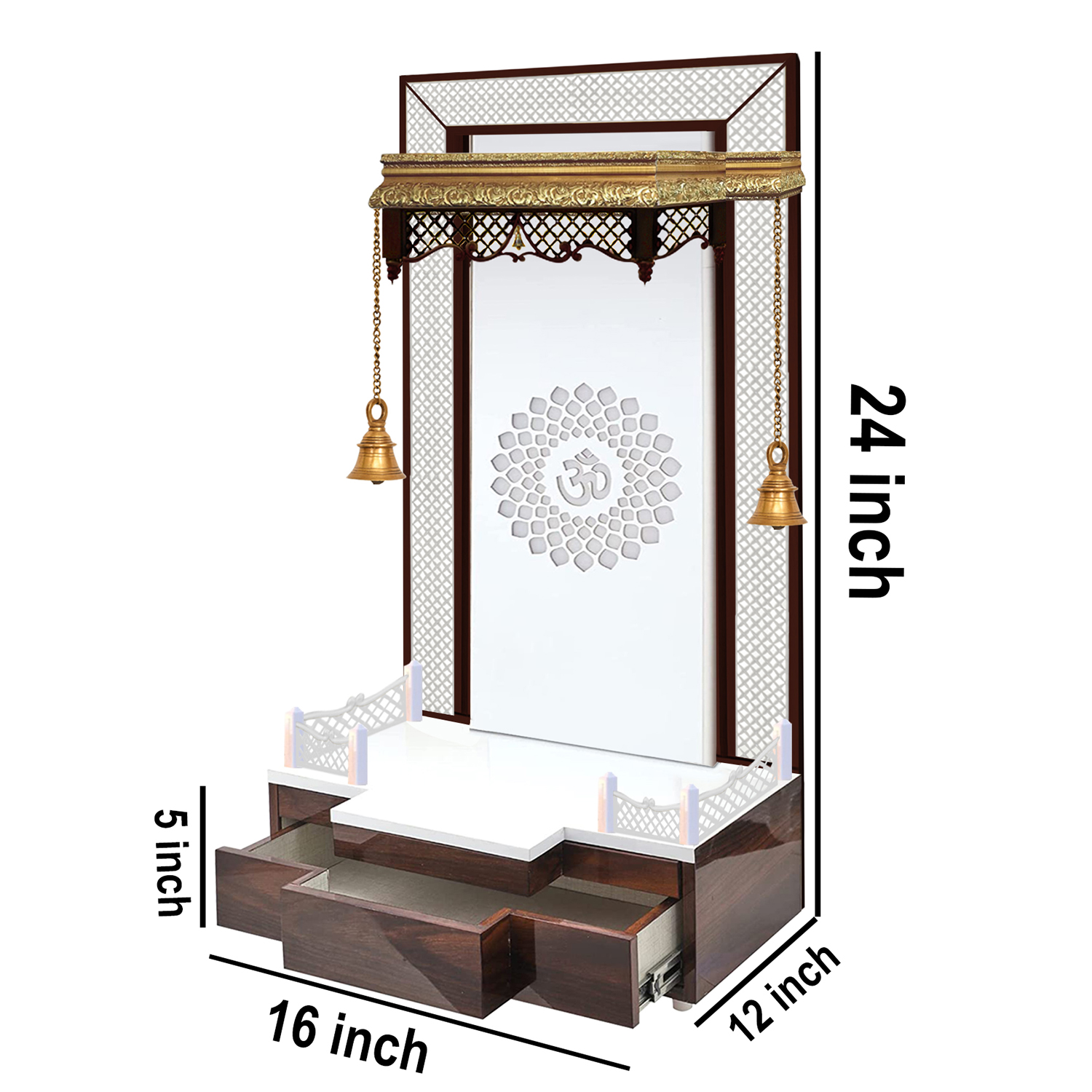 The Temple hub Wooden Temple | White Mandir With LED Light Puja Mandir For Home & Office Decor - Image 5