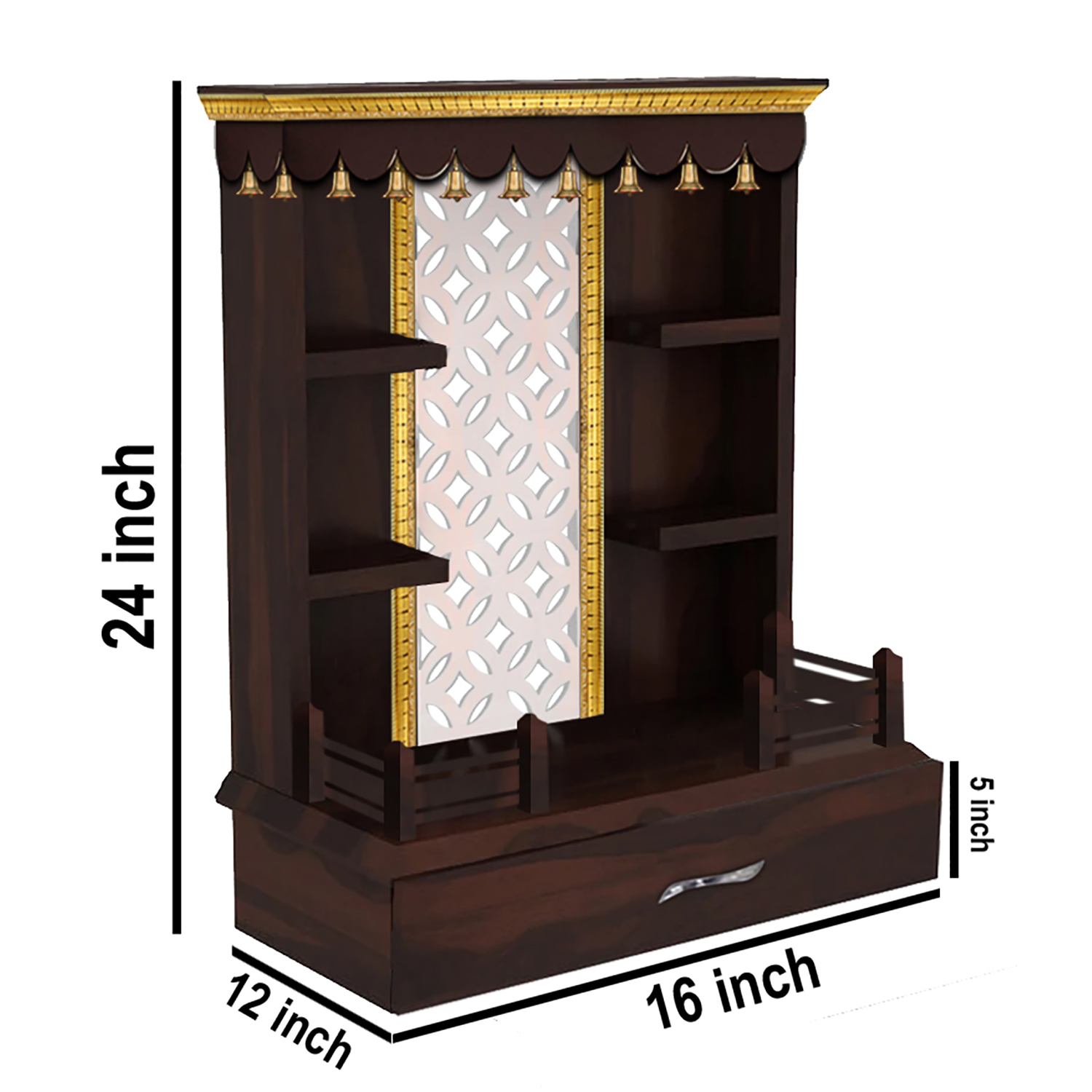 The Temple hub Wooden Temple | Brown Mandir With LED Light Puja Mandir For Home & Office Decor - Image 5