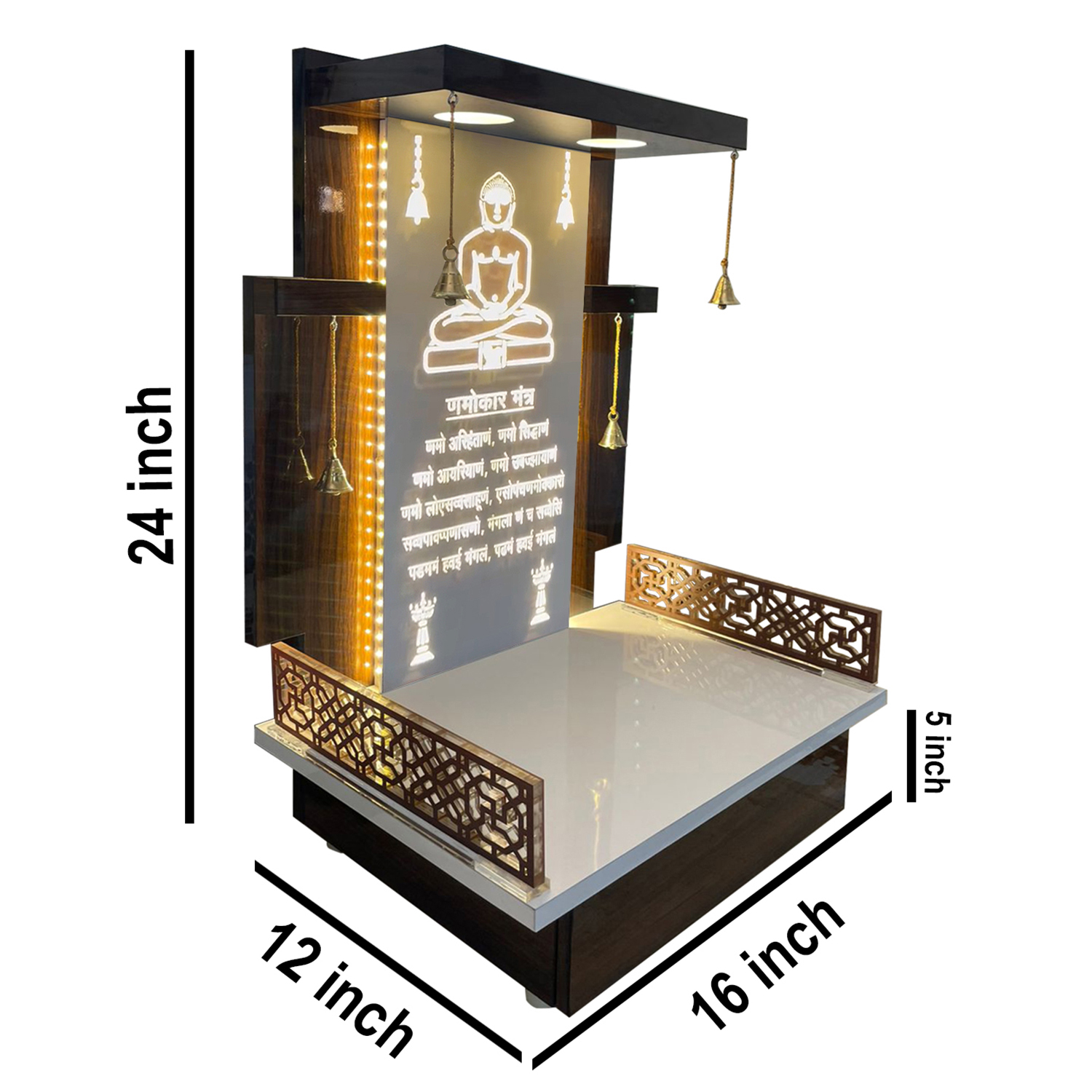 The Temple hub Wooden Temple | Brown Mandir With LED Light Puja Mandir For Home & Office Decor - Image 3