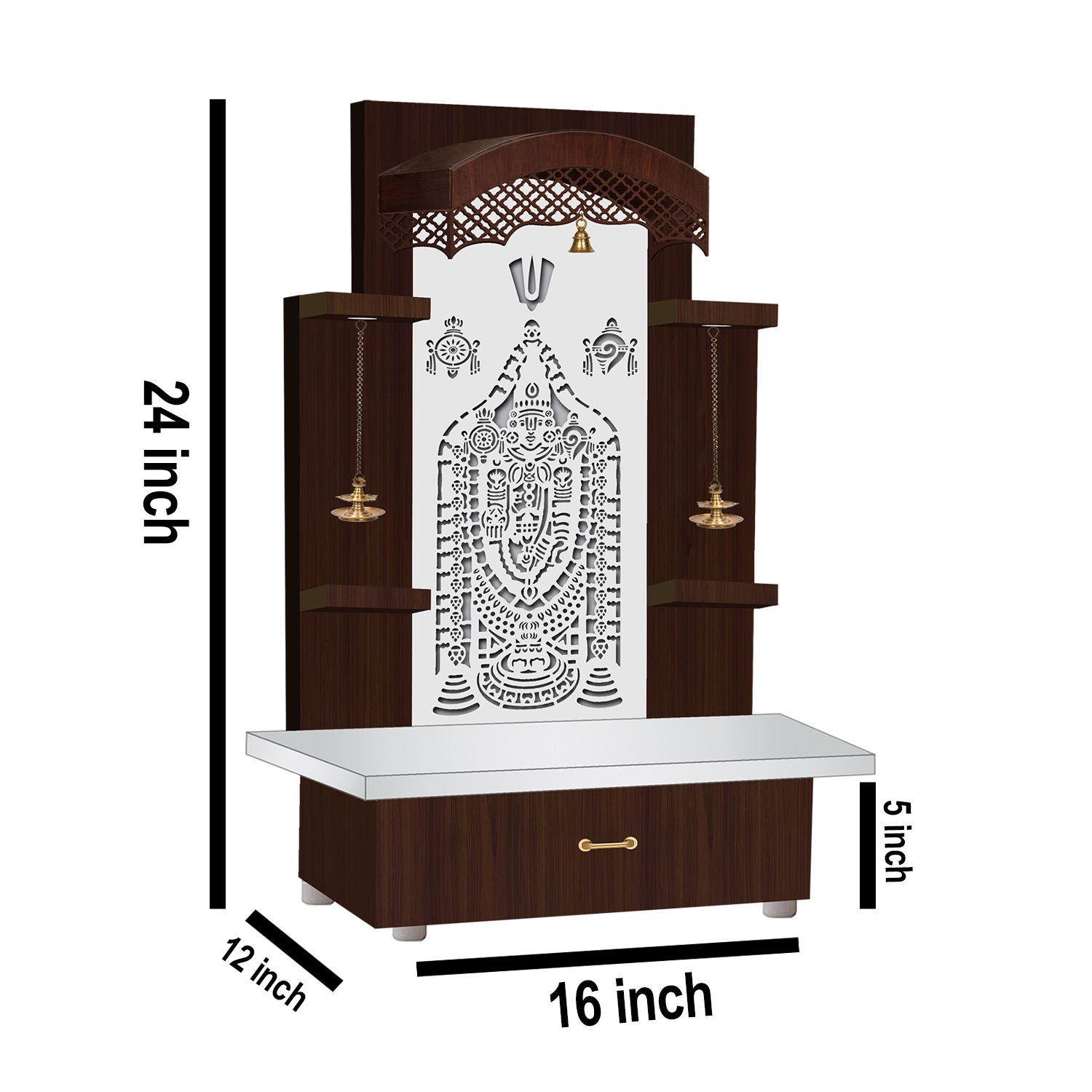 The Temple hub Wooden Temple | Brown Mandir With LED Light Puja Mandir For Home & Office Decor (Copy) - Image 5