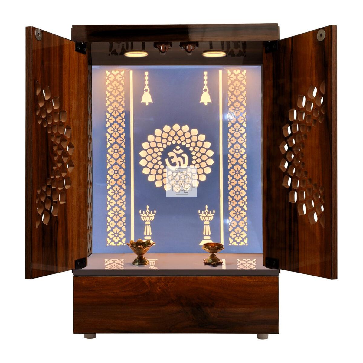 Wooden Door Temple Table Top Mandir With White LED Light |  Puja Temple For Home & Office D?cor - Image 2
