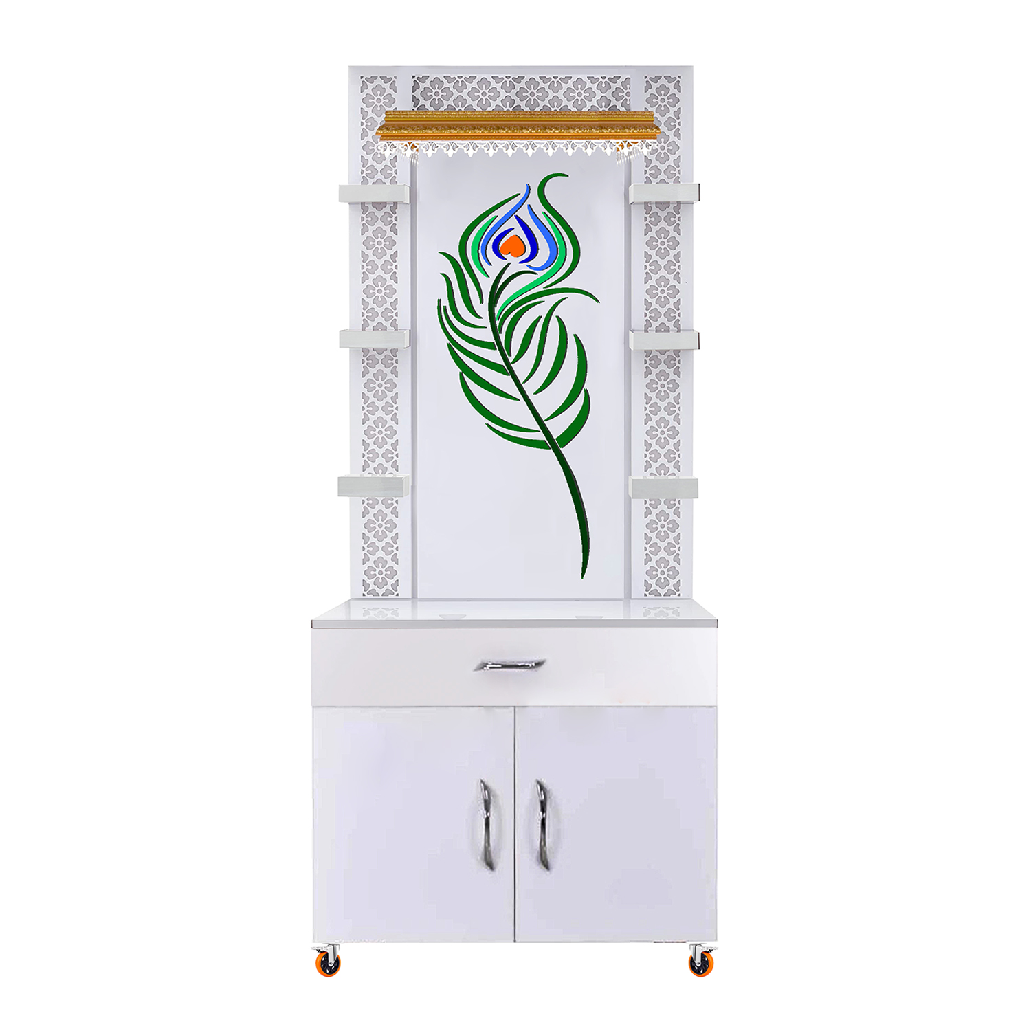 The Temple hub Wooden Temple | White Mandir With LED Light Puja Mandir For Home & Office Decor