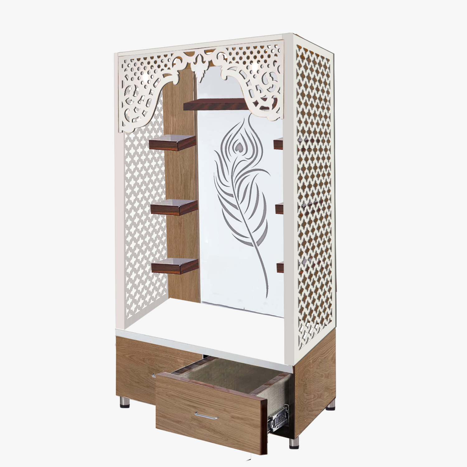 The Temple hub Wooden Temple | Beige Mandir With LED Light Puja Mandir For Home & Office Decor - Image 2