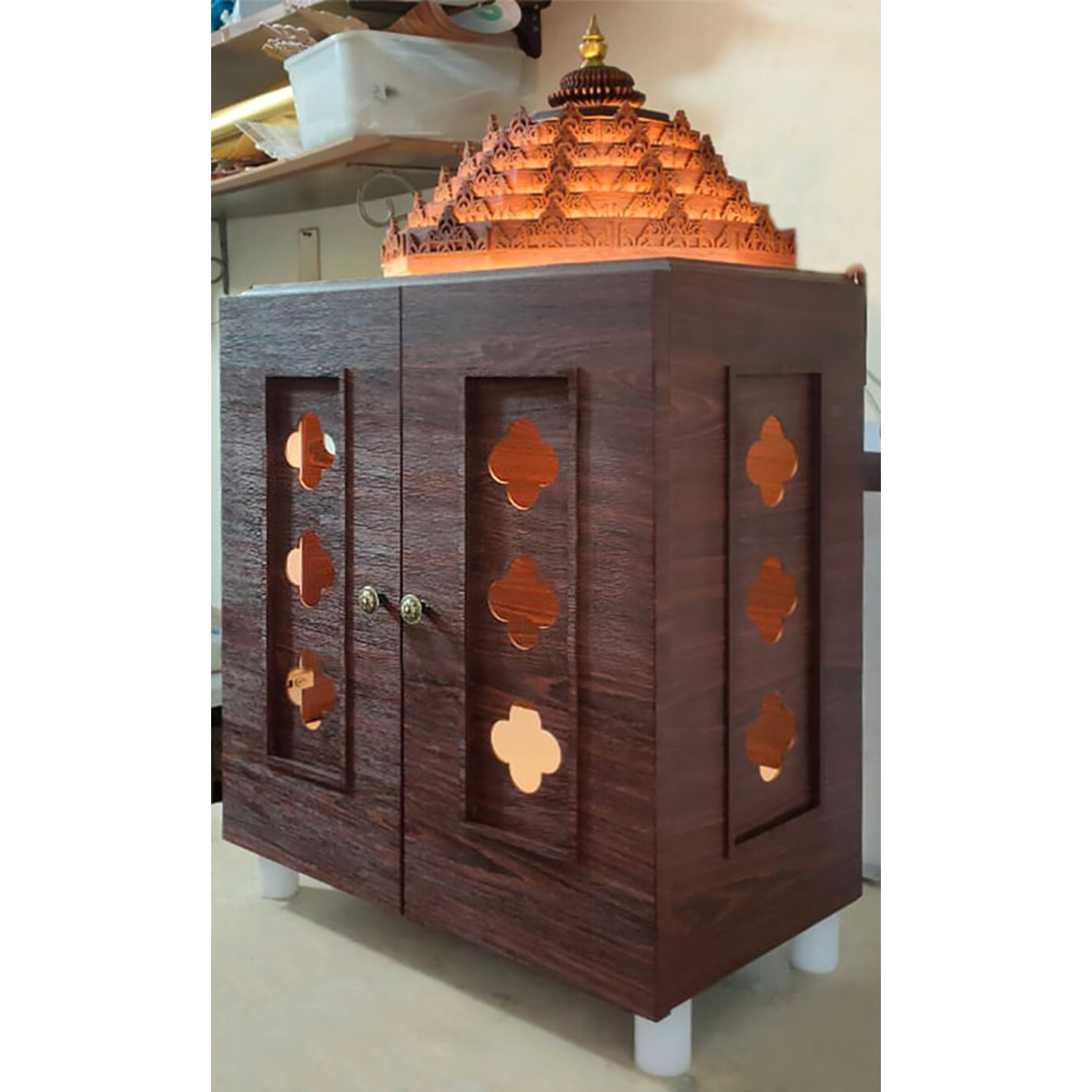 The Temple hub Wooden Temple | Brown Door Mandir With LED Light Puja Mandir For Home & Office Decor (Copy) - Image 3