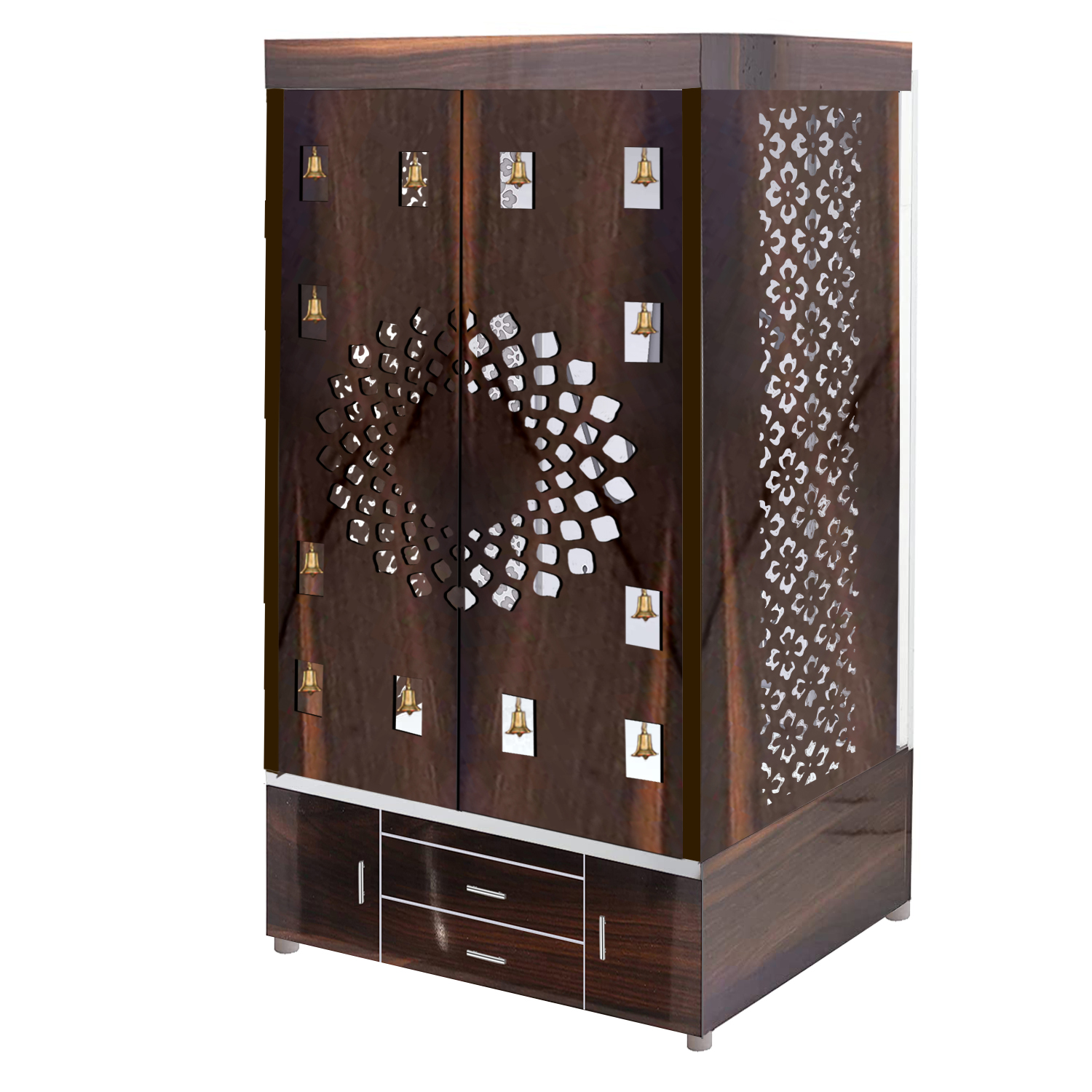 The Temple hub Wooden Temple | Brown Door Mandir With LED Light Puja Mandir For Home & Office Decor - Image 2