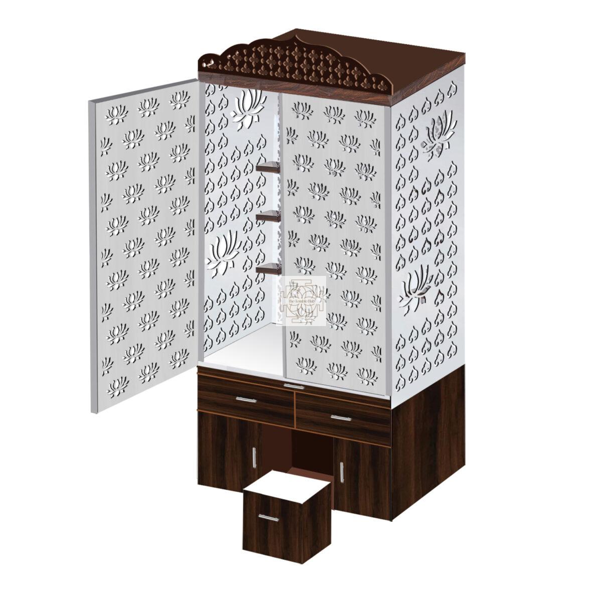 The Temple hub Wooden Temple | Brown Door Mandir With LED Light Puja Mandir For Home & Office Decor - Image 3
